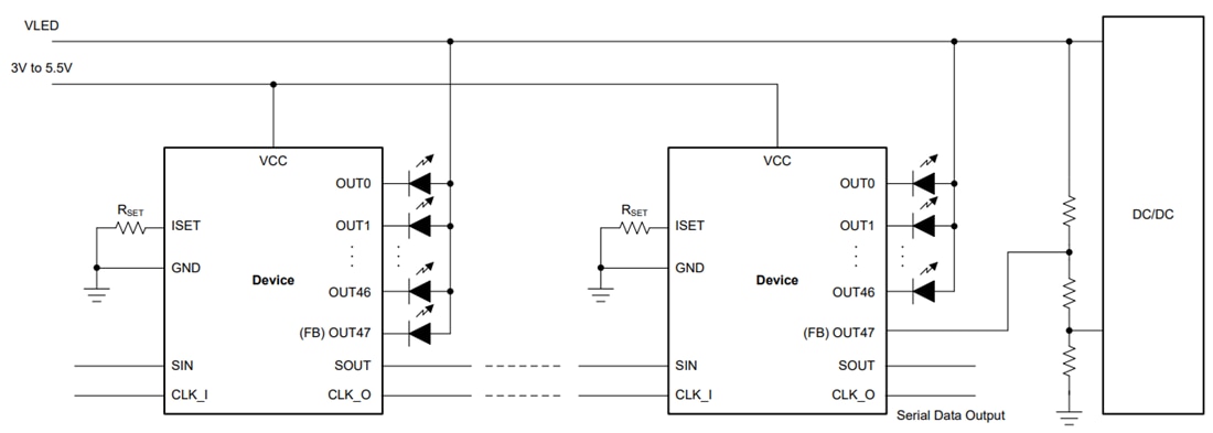 回路図 - Texas Instruments TLC69629-Q1 48チャンネルLEDドライバ