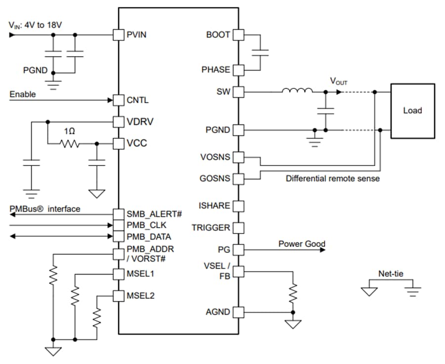 回路図 - Texas Instruments TPS546E25 50A 同期整流式降圧コンバータ