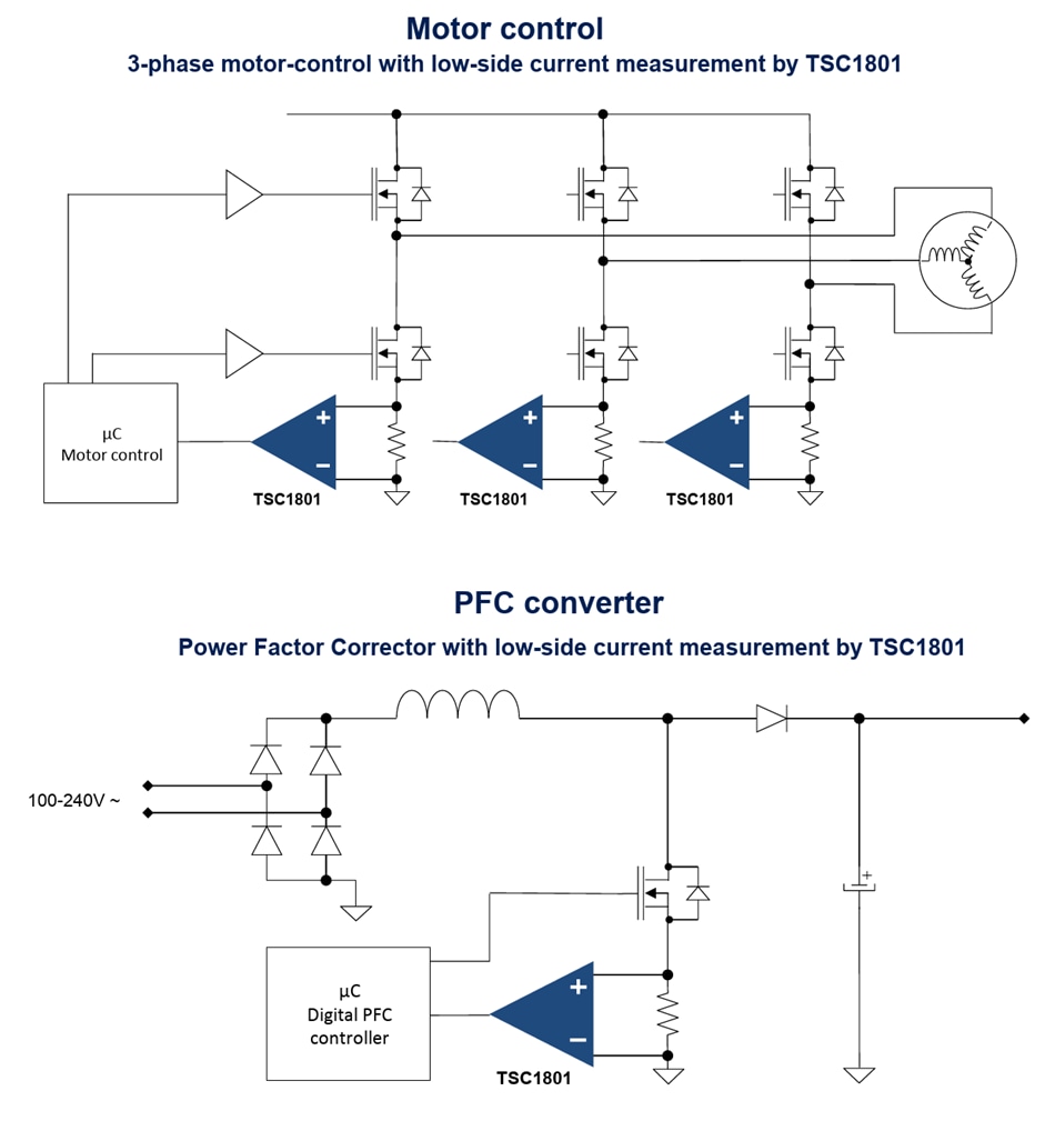 アプリケーション回路図 - STMicroelectronics TSC1801 双方向電流センシングアンプ
