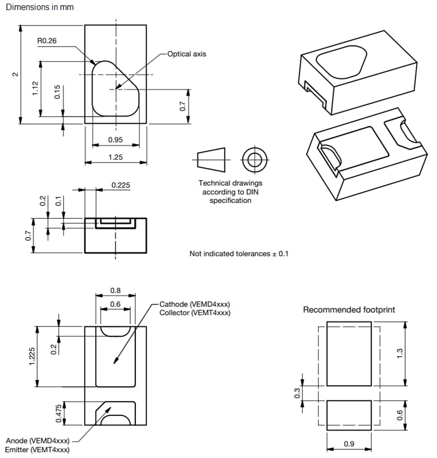 機械図面 - Vishay Semiconductors VEMD4210FX02周囲光センサ