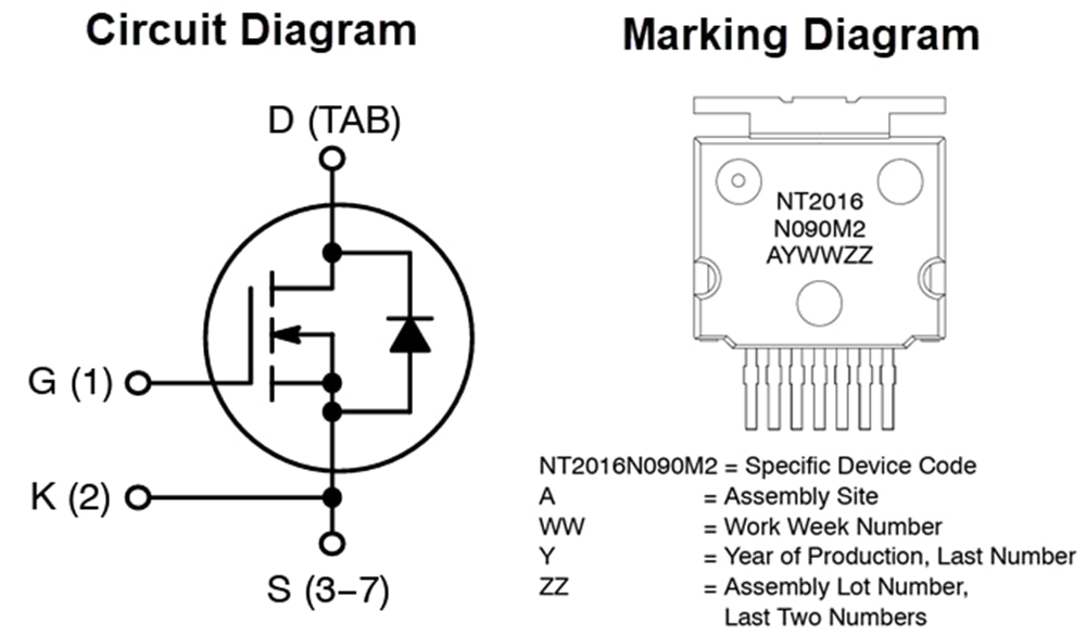 回路図 - onsemi NVT201xN0 M2 SiC Nチャネル MOSFET