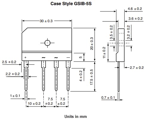 機械図面 - Vishay Semiconductors GSIB25x ブリッジ整流器