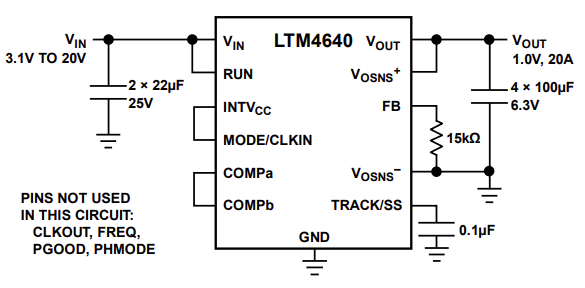 アプリケーション回路図 - Analog Devices Inc. LTM4640降圧DC-DCレギュレータ