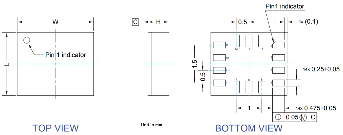 機械図面 - STMicroelectronics IIS3DWBG1振動センサ