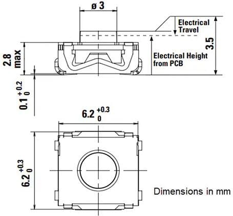 機械図面 - C&K Switches KSC2 DCTデュアル回路タクタイルスイッチ