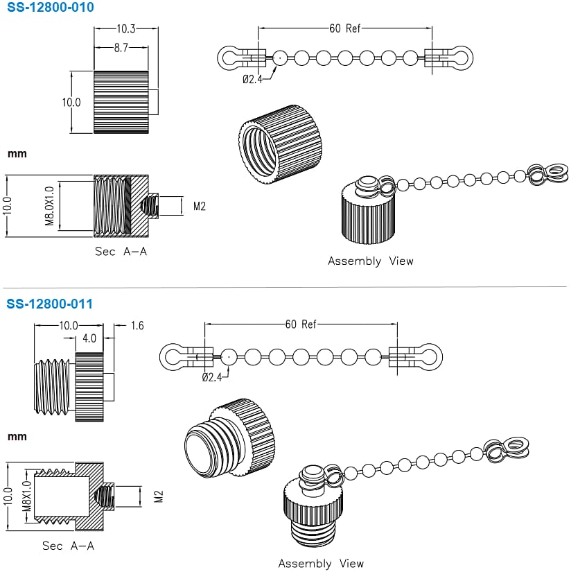 機械図面 - Stewart Connector / Cinch Connectivity Solutions M8金属ダストキャップ