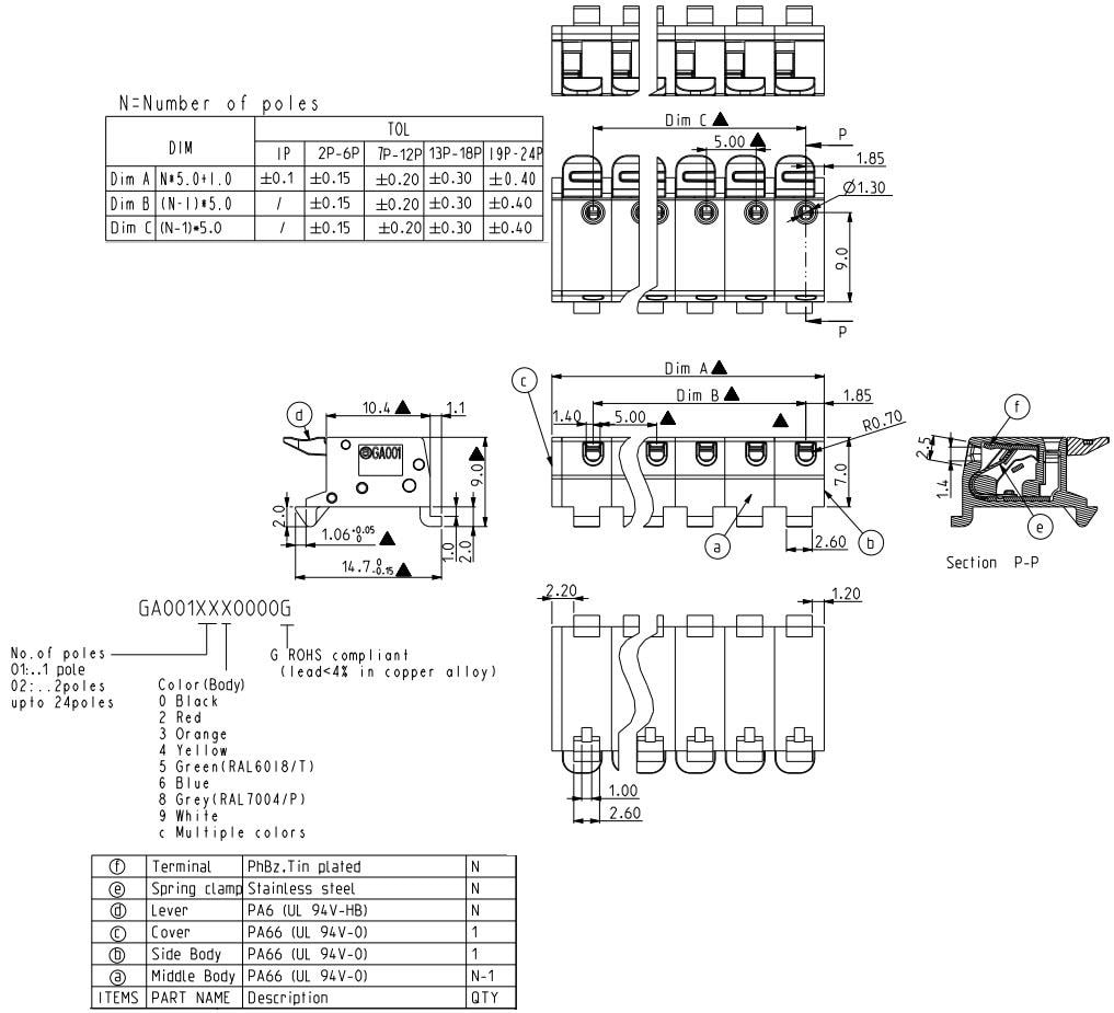 機械図面 - Amphenol Anytek GAビルオートメーションプリント基板 コネクタ