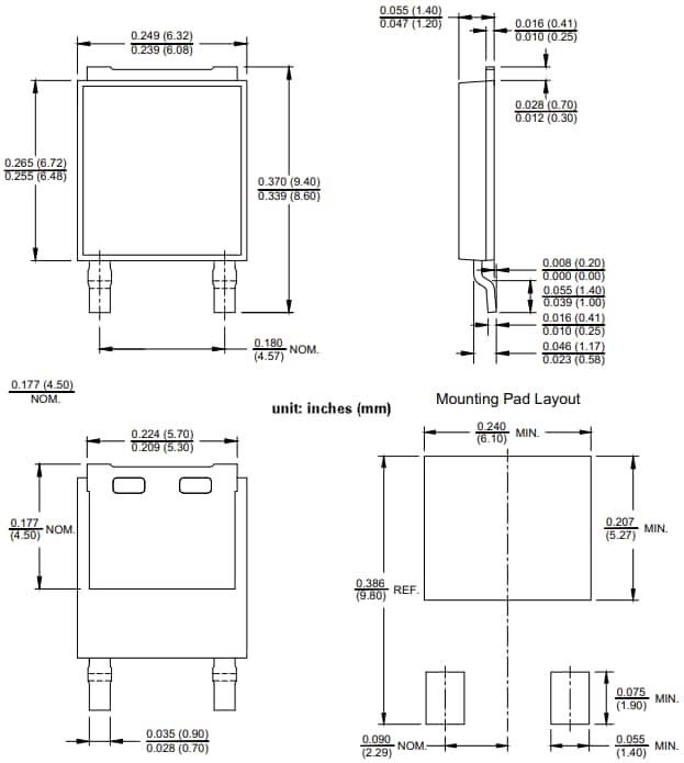 機械図面 - Vishay Semiconductors SE100PWTLK表面実装低VF標準整流器