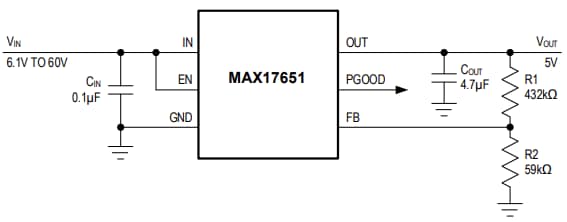 アプリケーション回路図 - Analog Devices / Maxim Integrated MAX17651線形レギュレータ