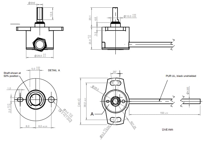 機械図面 - Amphenol Piher PSCR-360 高精度ロータリセンサ