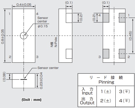 機械図面 - Asahi Kasei Microdevices HQ-0A11 InAs Quantum Wellホール素子