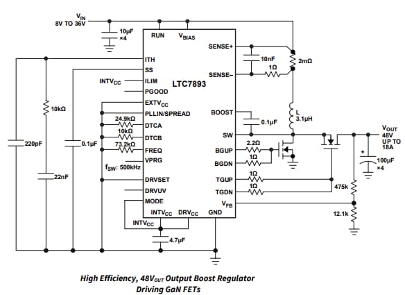 アプリケーション回路図 - Analog Devices Inc. LTC7893同期ブーストコントローラ
