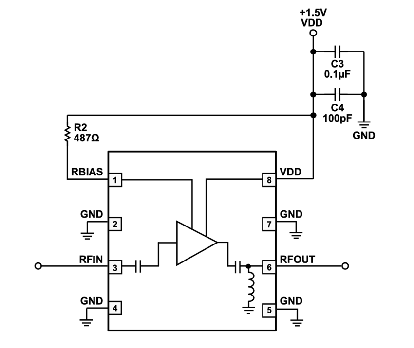 アプリケーション回路図 - Analog Devices Inc. ADL8143低ノイズアンプ