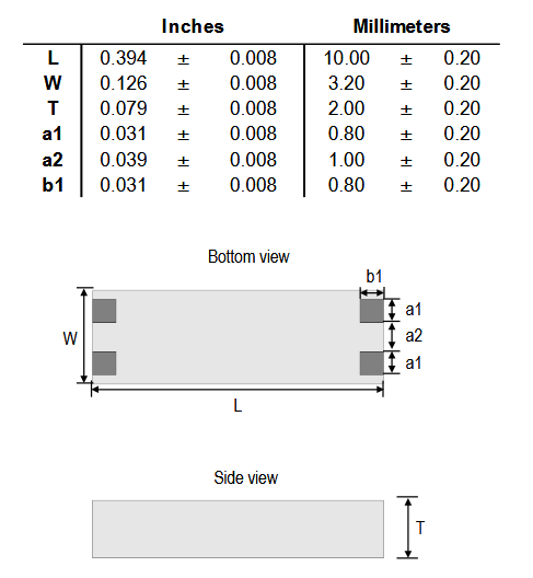 機械図面 - Bourns SRF3225TAPコモンモードチップインダクタ