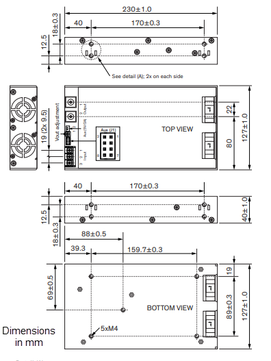 Mechanical Drawing - TRACO Power TXN 1000 Power Supplies