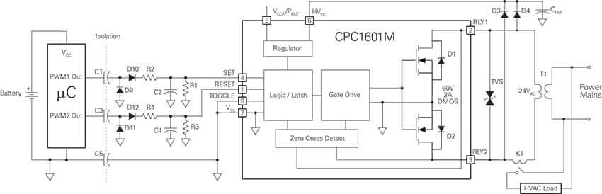 アプリケーション回路図 - IXYS Integrated Circuits CPC1601M 1-Form-Aソリッドステートラッチングリレー
