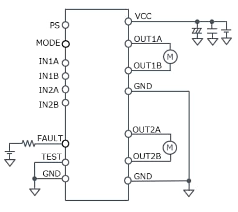 アプリケーション回路図 - ROHM Semiconductor BD60210FV 2チャンネル・ブラシモータードライバ