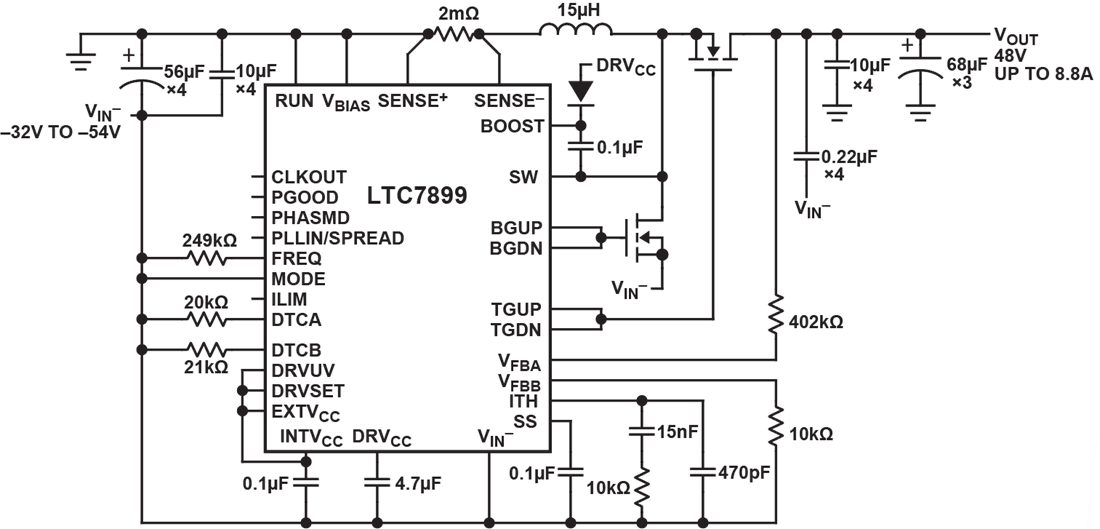 アプリケーション回路図 - Analog Devices Inc. LTC7899 スイッチングレギュレータコントローラ