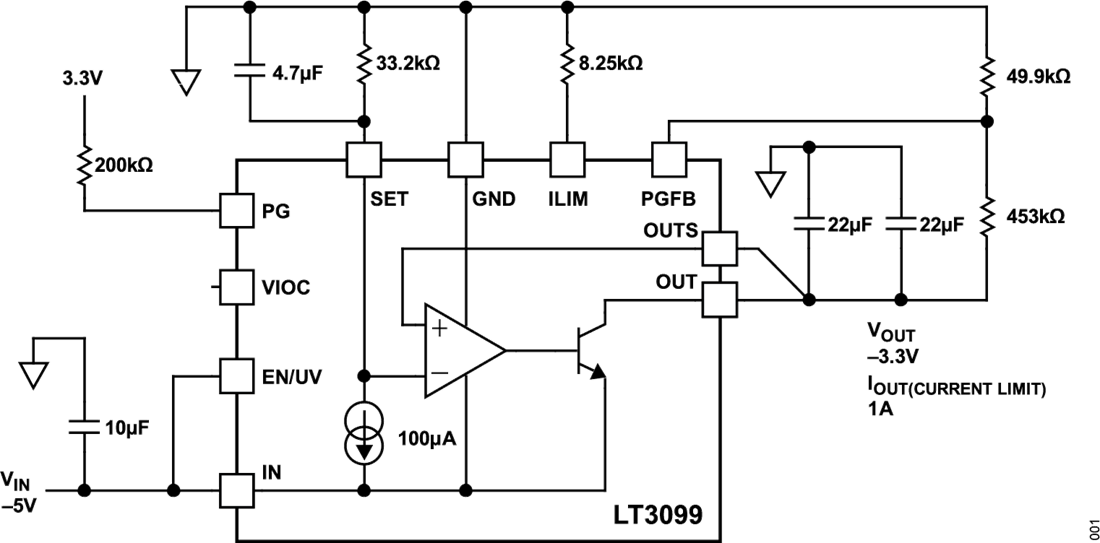 アプリケーション回路図 - Analog Devices Inc. LT3099 超高PSRR、負電圧リニア・レギュレータ