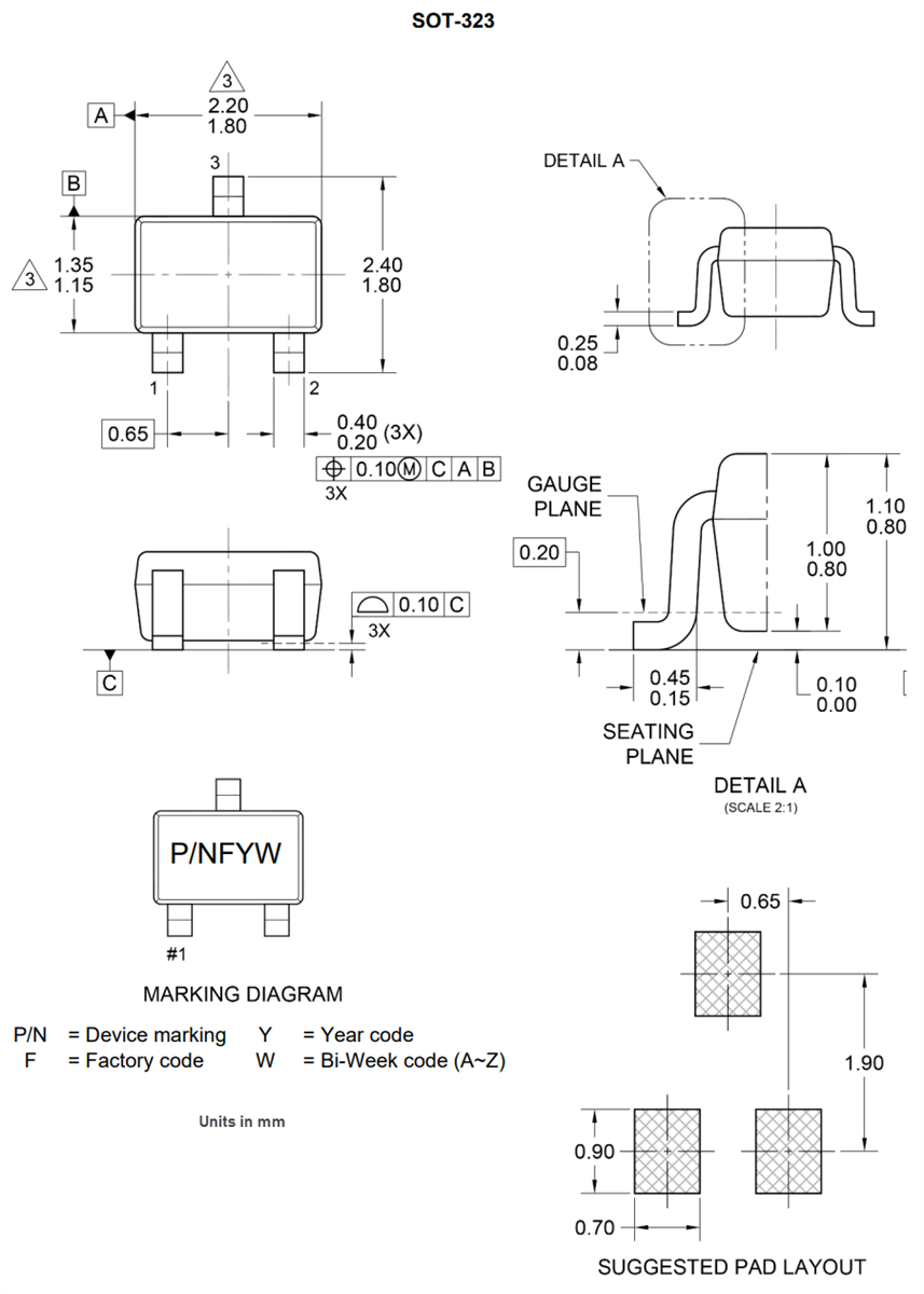 Mechanical Drawing - Taiwan Semiconductor BC846BWH & BC847B/CWH NPN Transistors
