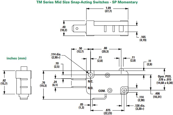 機械図面 - C&K Switches TM中サイズスナップ作動スイッチ