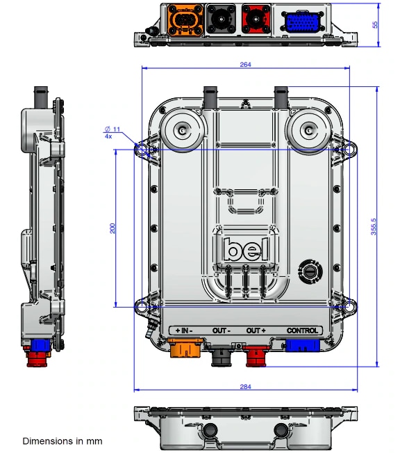 機械図面 - Bel Power Solutions eMobility第2世代液体冷却DC/DCコンバータ