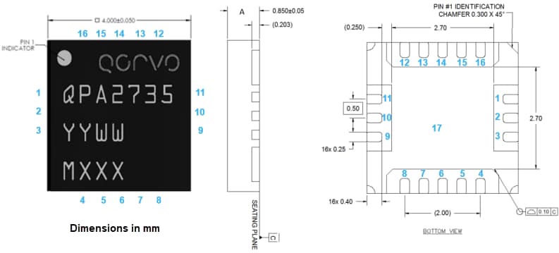 機械図面 - Qorvo QPA2735 GaAs 低ノイズアンプ