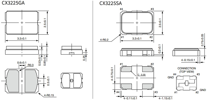 機械図面 - KYOCERA AVX AEC-Q200水晶製品