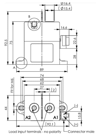 機械図面 - EPCOS / TDK HVC27-500C-24P 高電圧コンタクタ