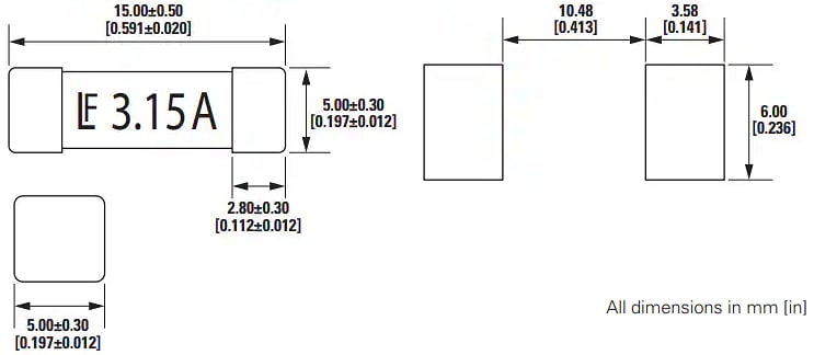 機械図面 - Littelfuse 415シリーズSMTヒューズ