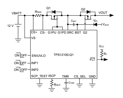 アプリケーション回路図 - Texas Instruments TPS1210-Q1スマート・ハイサイドドライバ