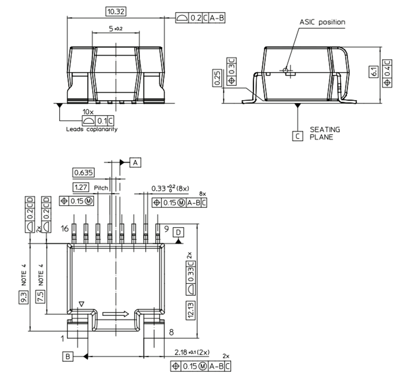 Mechanical Drawing - LEM HMSR-SMS Board Mount Integrated Current Sensors