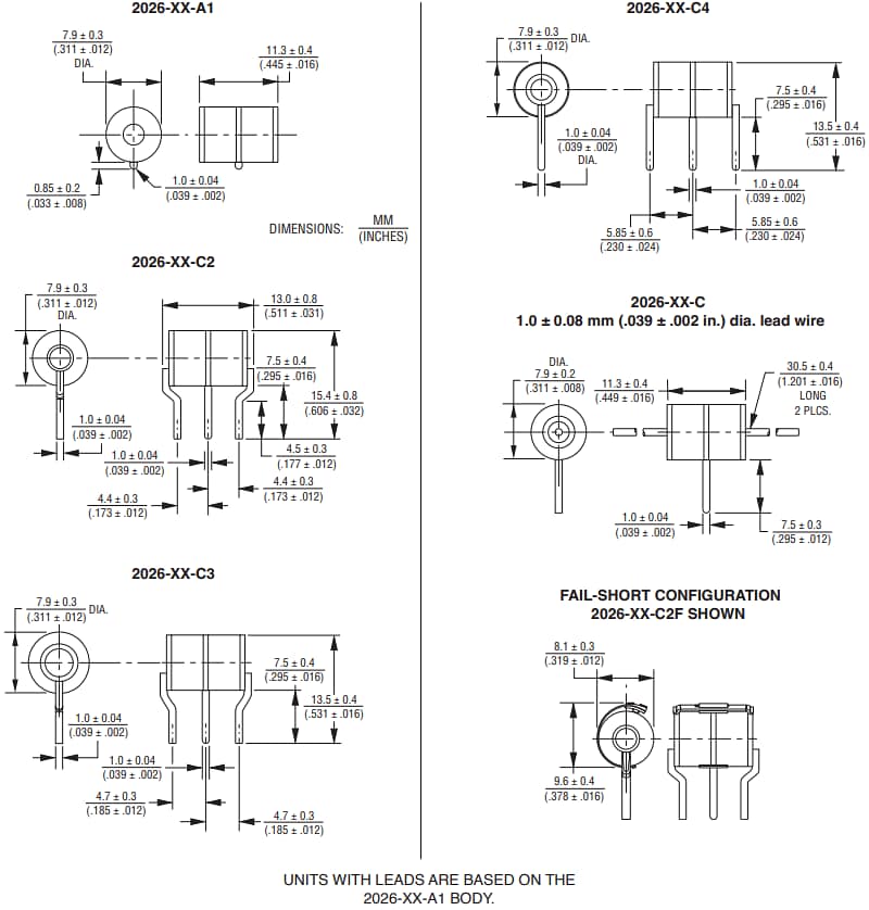 機械図面 - Bourns 2026シリーズ3極 GDT (GDT)