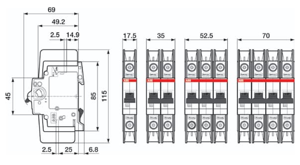 Mechanical Drawing - ABB System pro M compact® SU200MR Circuit Breakers