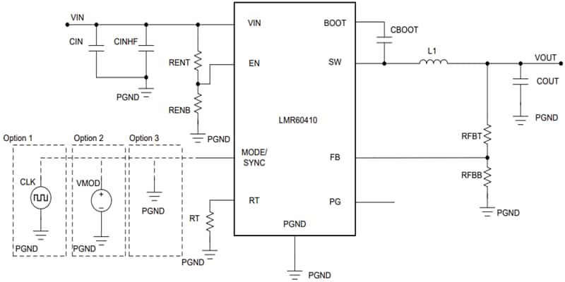 アプリケーション回路図 - Texas Instruments LMR60410同期降圧コンバータ 