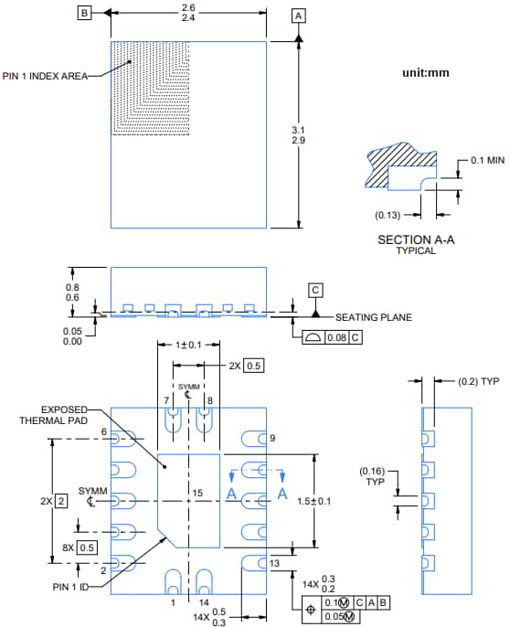 機械図面 - Texas Instruments SN74AC10-Q1 車載用3入力 NANDゲート