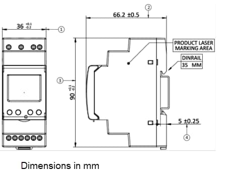 機械図面 - Littelfuse VM800 3相電圧監視リレー 