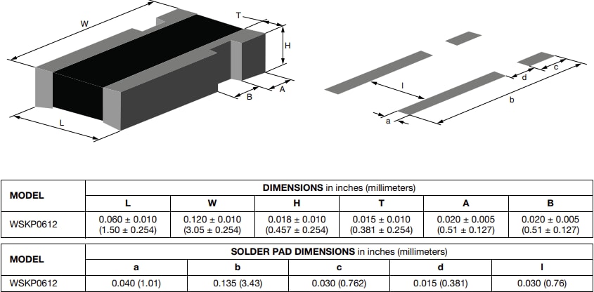機械図面 - Vishay / Dale WSKP0612電力Metal Strip®抵抗器