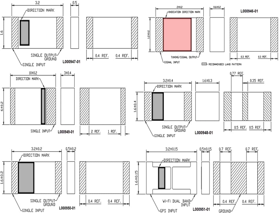 機械図面 - TE Connectivity / Linx Technologies Wi-Fi®チップアンテナ