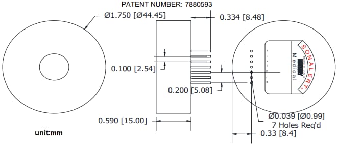 Mechanical Drawing - Mallory Sonalert 45mm Speaker IEC60601-1-8 Medical Alarms