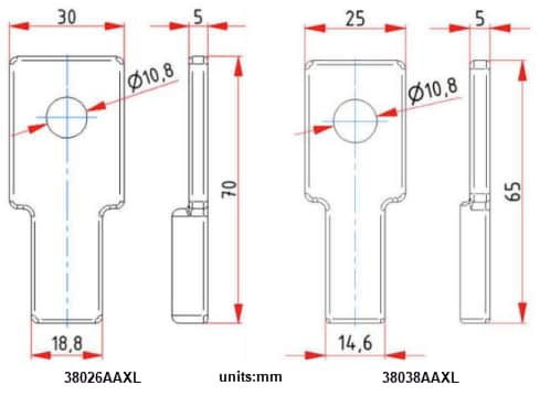 機械図面 - Amphenol Auxel 配電ブロック & 接続ラッチ