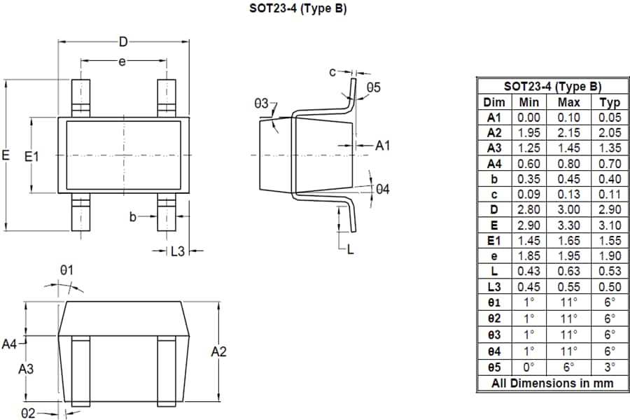 機械図面 - Diodes Incorporated AHE102 InSbホール素子