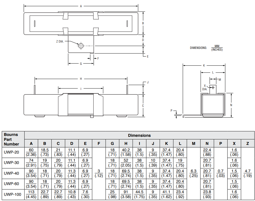 Bourns UWPハイパワーセラミック巻線レジスタ