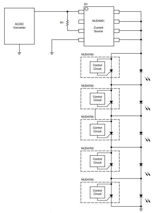 アプリケーション回路図 - onsemi NUD4700 LEDシャント