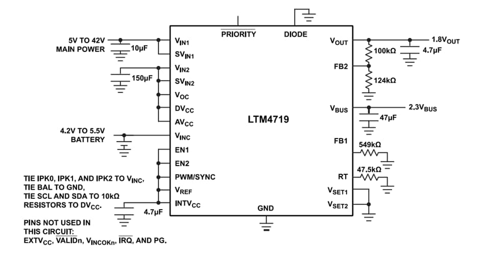 アプリケーション回路図 - Analog Devices Inc. LTM4719µModule®（マイクロモジュール）レギュレータ