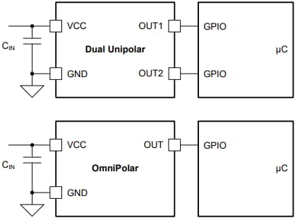 回路図 - Texas Instruments TMAG5134 インプレーンホール効果スイッチ