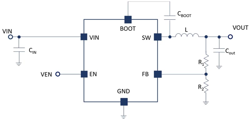 アプリケーション回路図 - STMicroelectronics DCP3601 同期降圧コンバータ