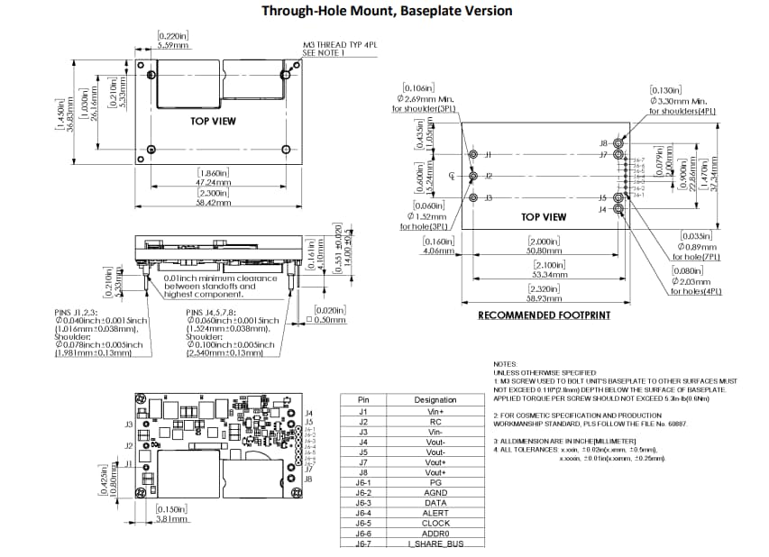 機械図面 - Murata Power Solutions MPQ860 860W非絶縁DC-DCコンバータ