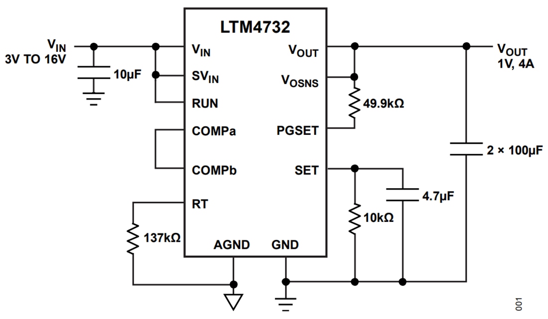 アプリケーション回路図 - Analog Devices Inc. LTM4732降圧μModule®レギュレータ
