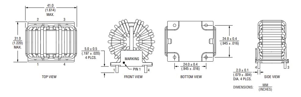 機械図面 - Bourns CM4030コモンモードチョーク